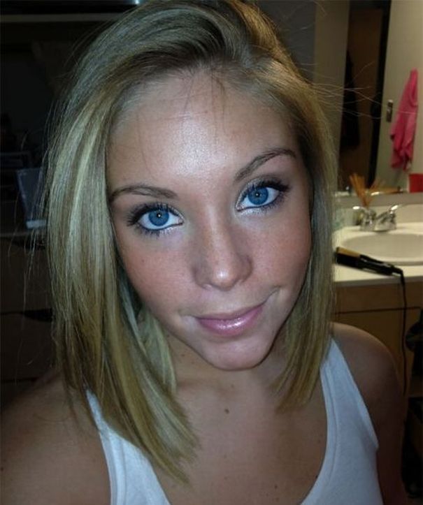 Sexy blue eyed blonde swallows