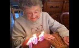 Бабуля задувает свечки на свой 102 день рождения