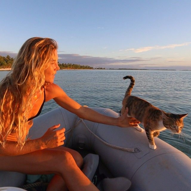 Девушка с кошкой совершают кругосветное путешествие на яхте