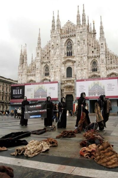 Протест организации PETA в Милане (8 фото)