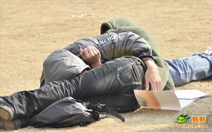 Уставшие китайские студенты (7 фото)