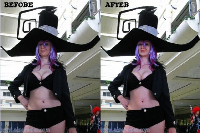 Как выглядят девушки-косплейщицы до и после фотошопа (31 фото)