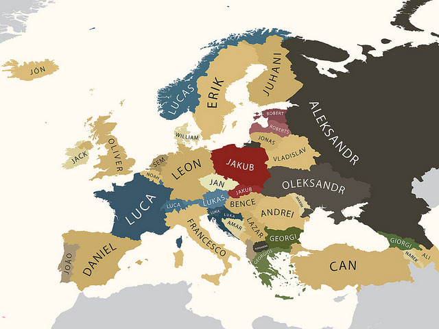 Самые распространенные мужские и женские имена по странам