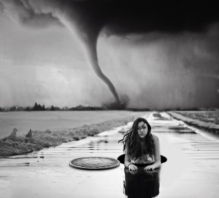 Забавные фотожабы "Девушка и шторм"